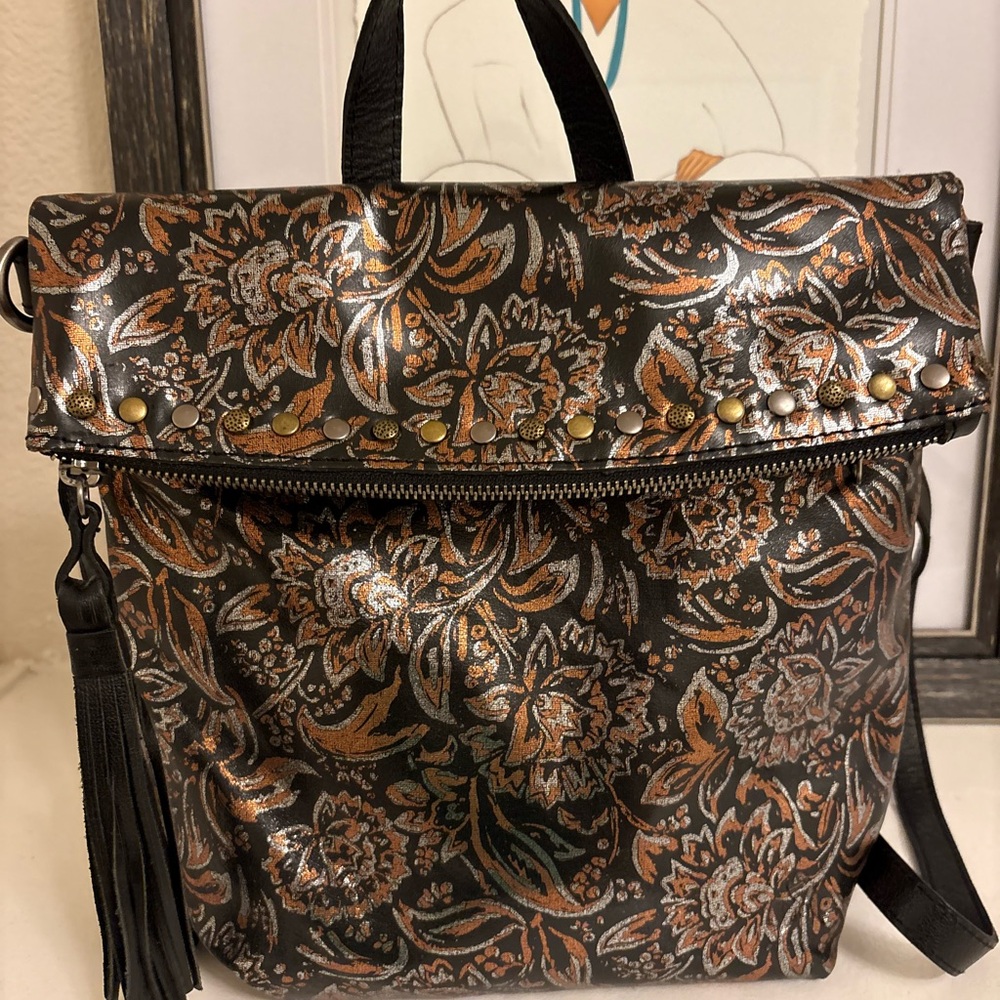 Patricia Nash Luzille Backpack with Bronze & Silver Floral Metallic Print